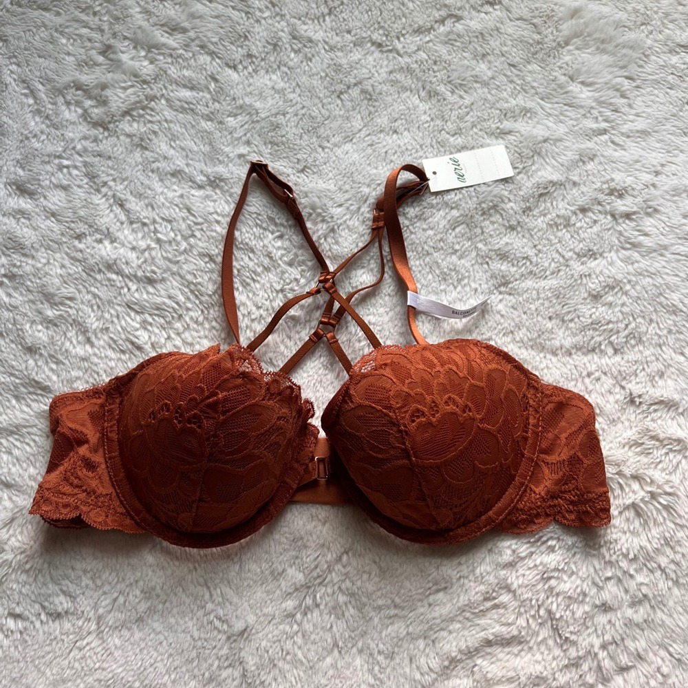 Aerie Balconette Bra Size 34B Rust Orange Lace Strappy Cage Back 8312-265 NWT